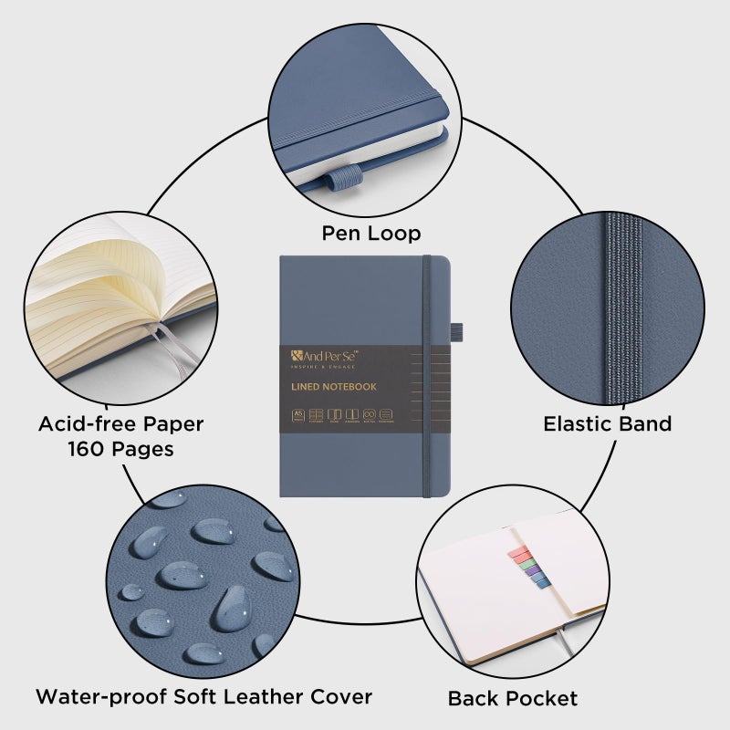 &And Per Se ⩓ Per Se Lined Journal Notebook (5 Packs), 160 Pages, A5 5.7 x 8 inches College Ruled Thick Paper Notebook Journals for Writing, Hardcover Notebooks for Women Men Office School (Dark Blue) - Image 4